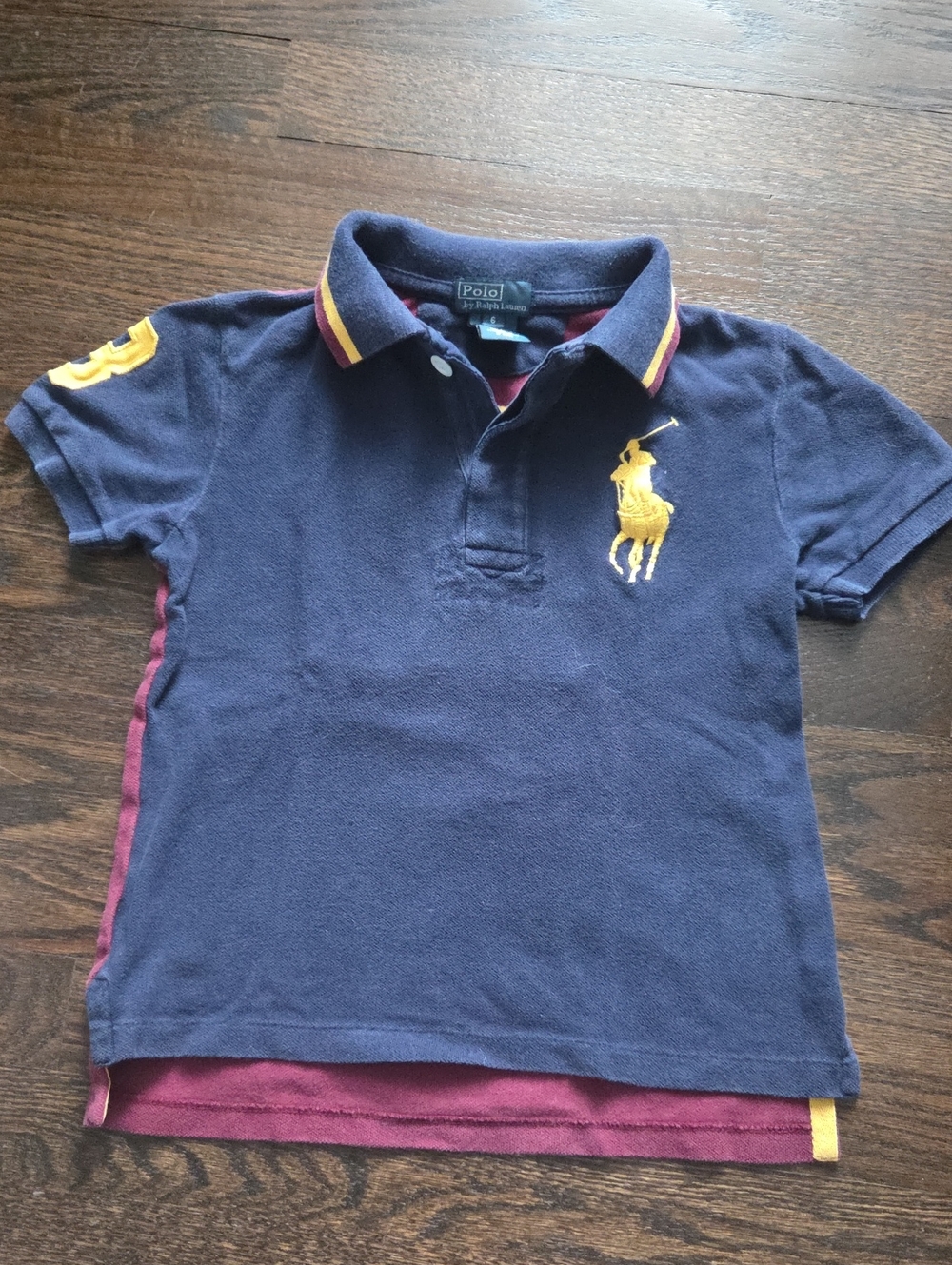 Polo by Ralph Lauren Navy Polo with Yellow Logo and Maroon Trim